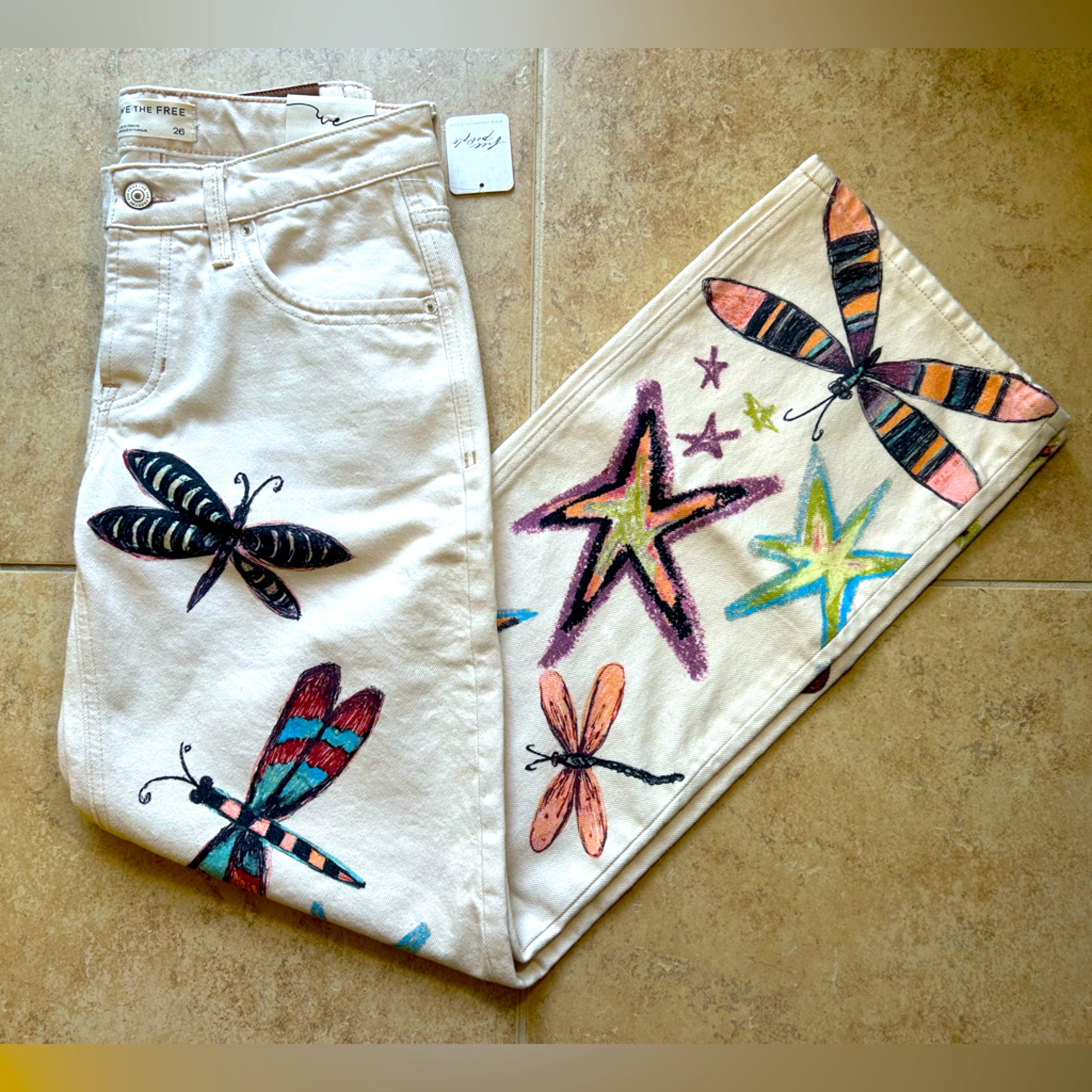 Nwtwe The Free Tennessee Dragonfly Printed Low-Rise Denim Boyfriend Jeans